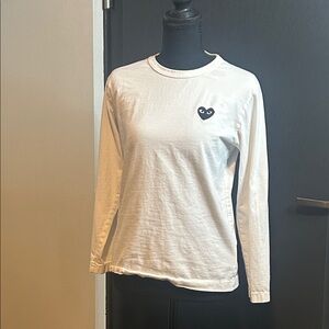 Comme des Garcons PLAY Off-White Long-Sleeve Tee with Black Heart Logo